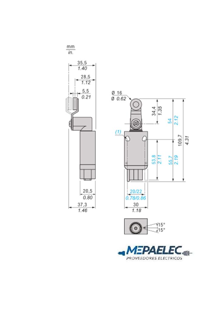 FINAL DE CARRERA METALICO TELEMECANIQUE IP67 C/PALANCA FIJA 1NA+1NC XCMD2115L1 - Imagen 3