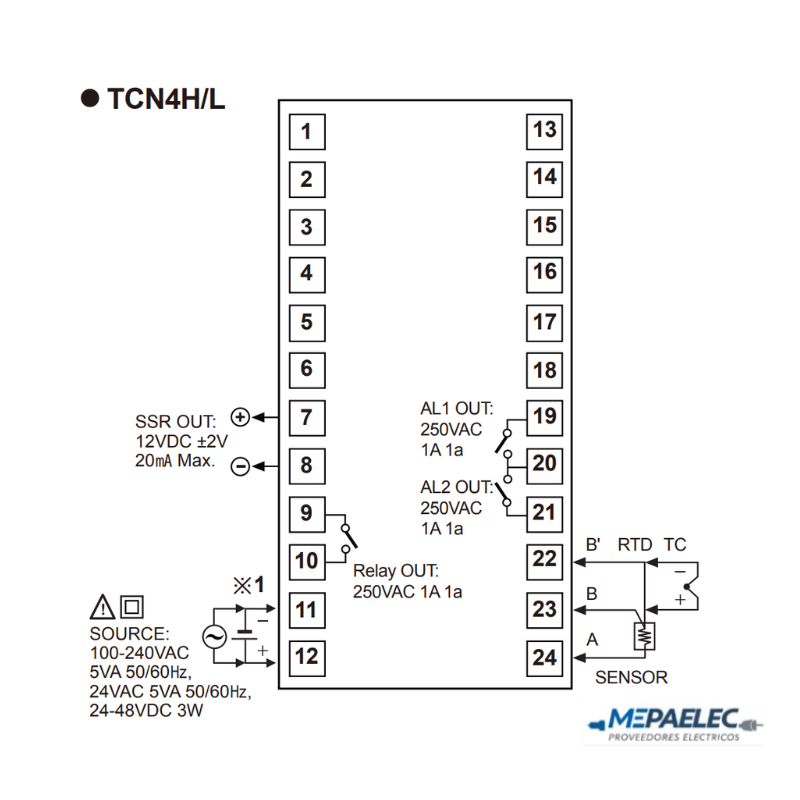 TCN4L-24R Controlador de Temperatura PID 4 dígitos con Alarma, 100-240VAC/24-48VDC, 96X96mm - Imagen 3