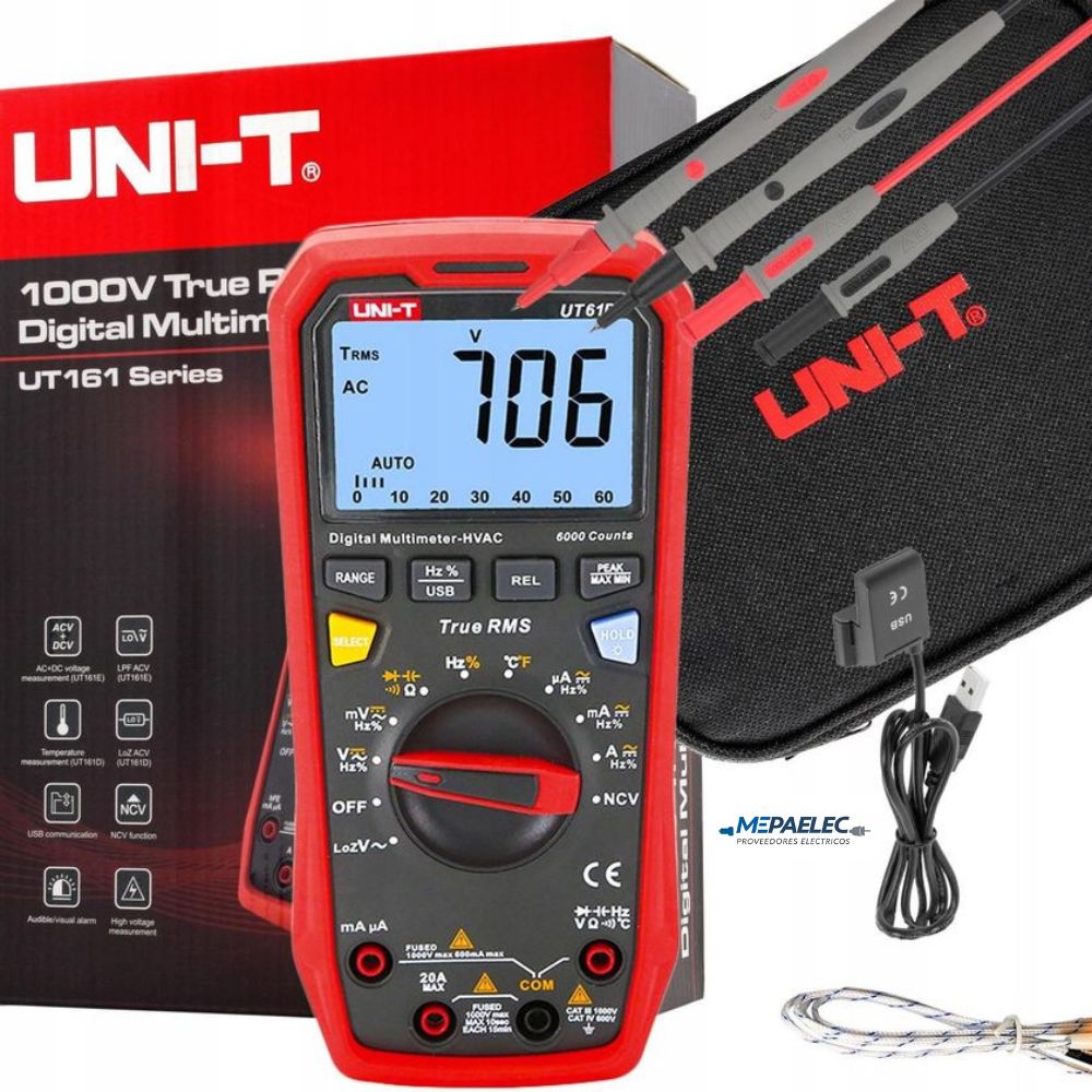 MULTIMETRO DIGITAL UT-61D+ UNI-T C/TEMPERATURA TRUE RMS 1000VAC/DC, 20A - Imagen 3