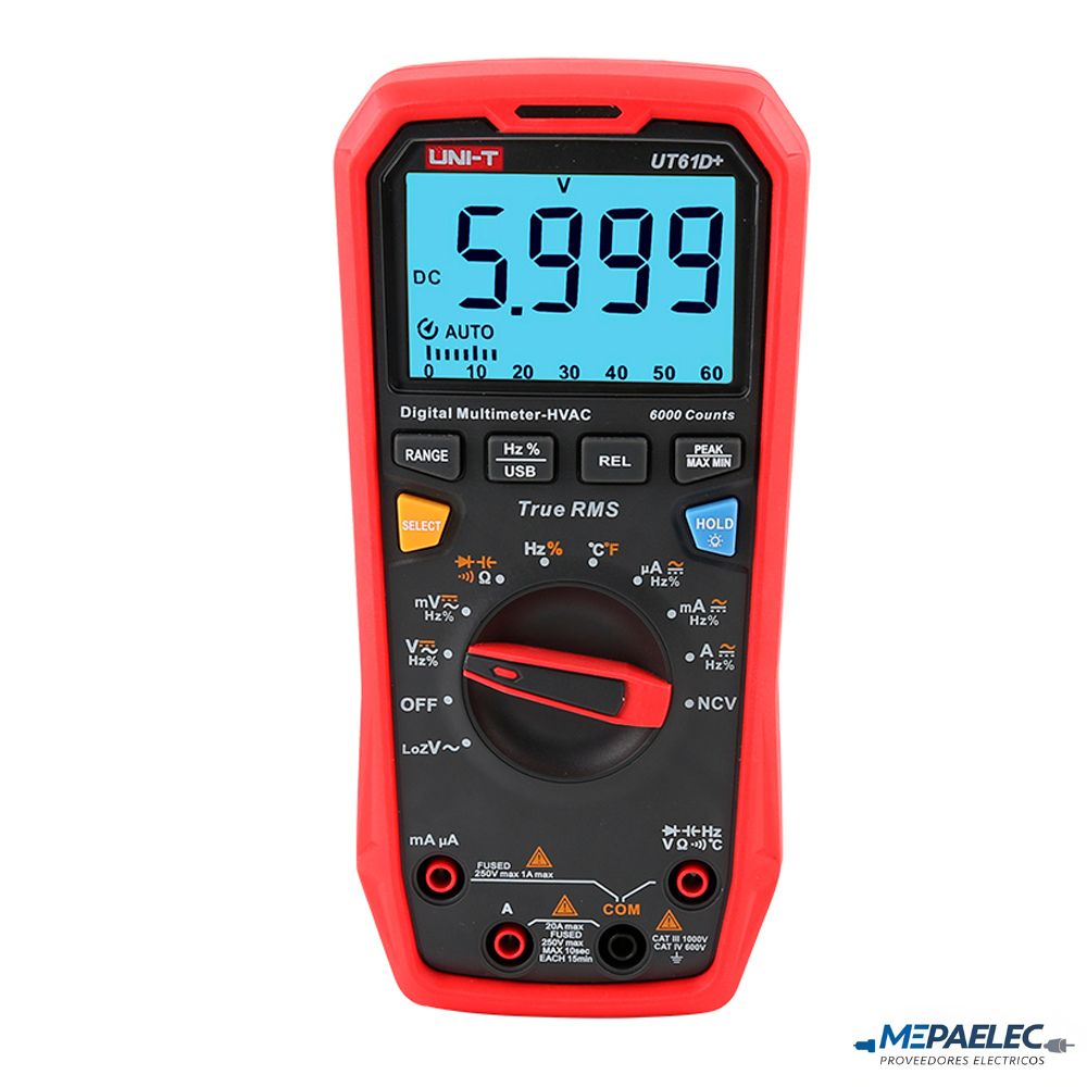 MULTIMETRO DIGITAL UT-61D+ UNI-T C/TEMPERATURA TRUE RMS 1000VAC/DC, 20A