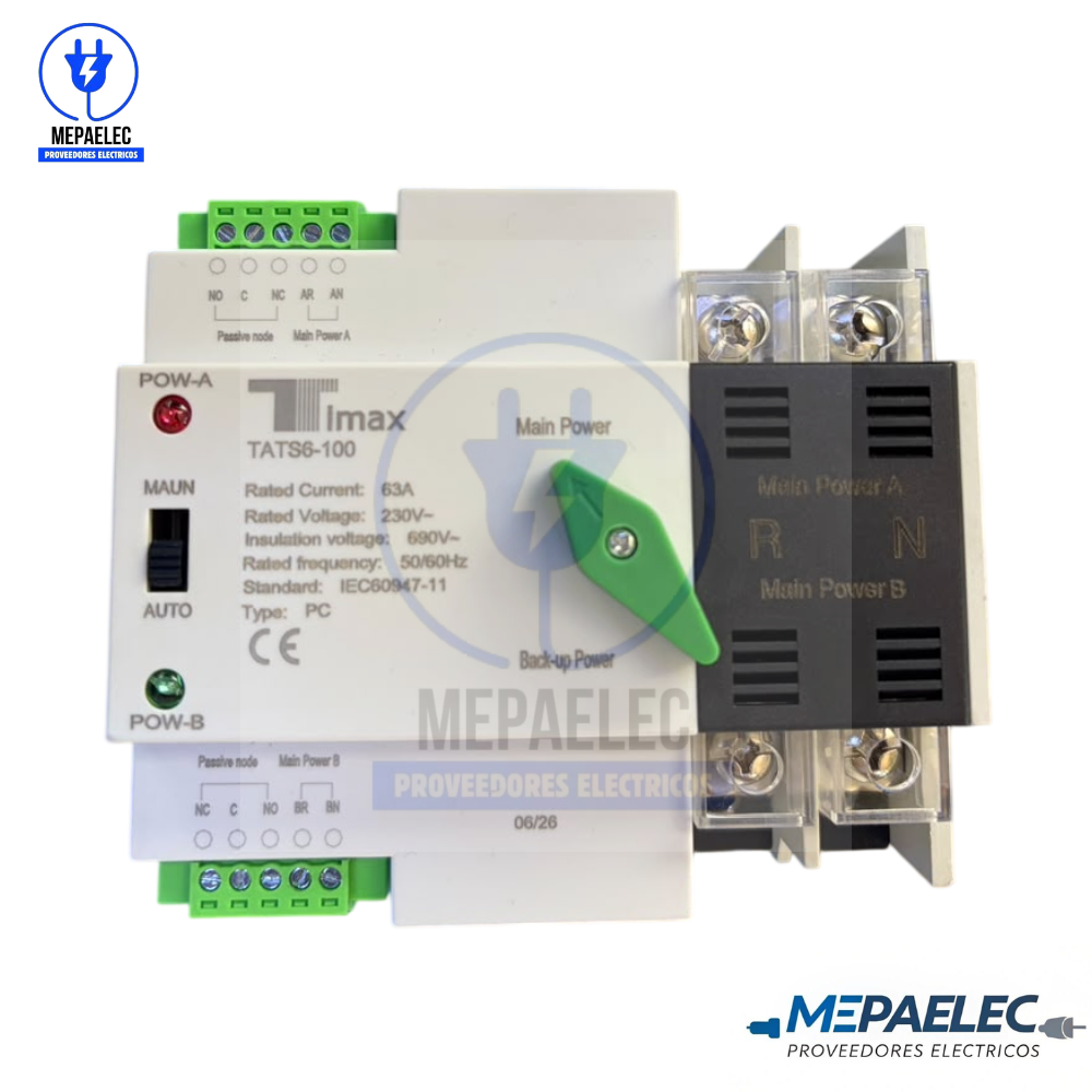 INTERRUPTOR DE TRANSFERENCIA AUTOMÁTICA 63A 2P TIMAX - TATS6-100